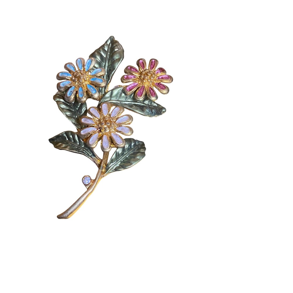 Women Vintage Style Enamel Floral Daisy Gold Tone Brooch Multicolor OS